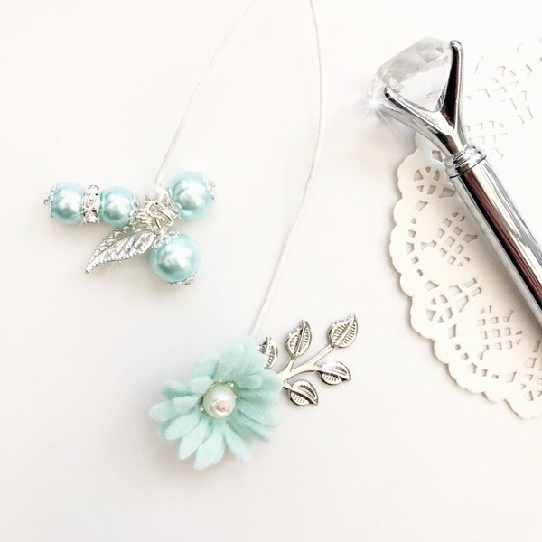 Icey Mint Collection, Felt Flower, Planner Bead & Charm Bookmark, Page Marker, Journal Decoration...