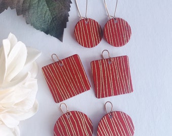 red with gold stripes earrings