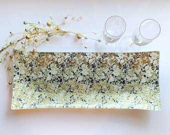 black, gold and cream glass serving platter