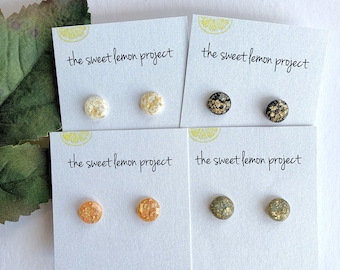 Gold leaf and glitter stud earrings