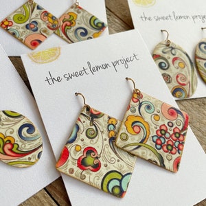 Florentine Swirls - pink, blue, green, gold earrings