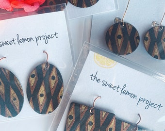 Black, gold and copper earrings