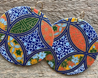 Blue, green, orange and gold earrings