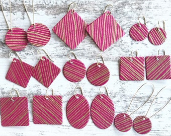 bright pink and gold striped earrings