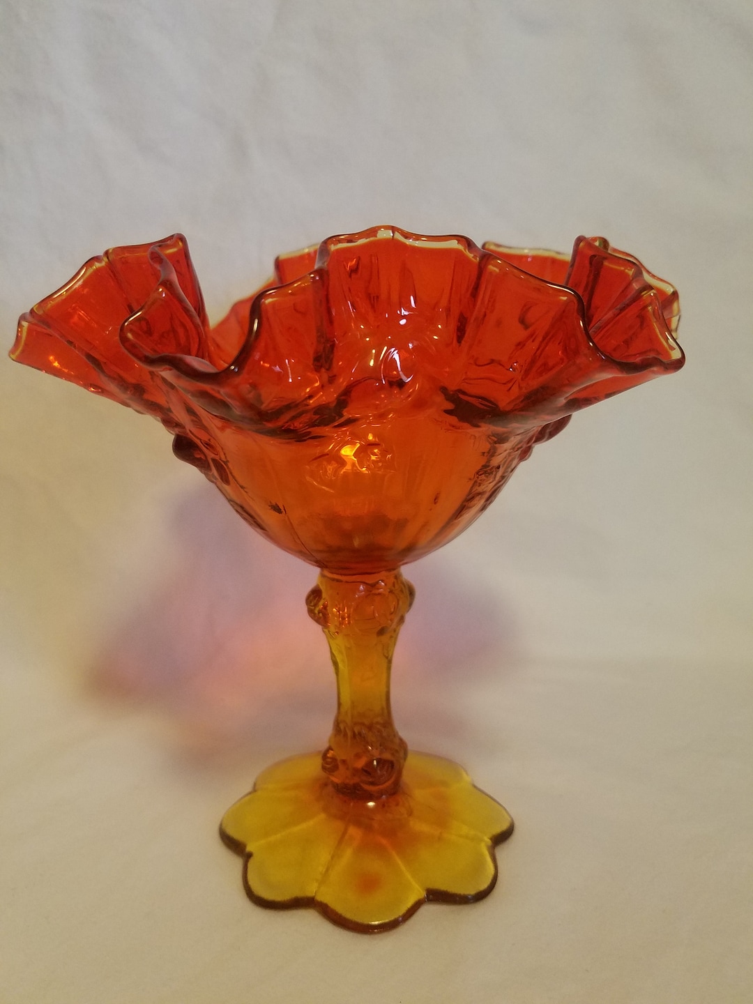 Fenton Red Compote Cabbage Rose Pattern /glass Art/candy Dish - Etsy