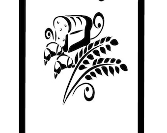 Pantry w/wheat and bread graphics with border and grape vines at top and bottom- kitchen door decal