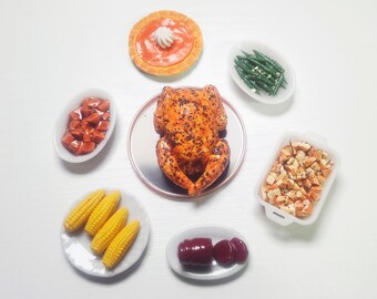 Miniature Dollhouse Thanksgiving Dinner Set #2