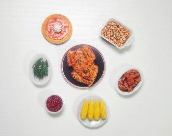 Miniature Dollhouse Thanksgiving Dinner Set #1