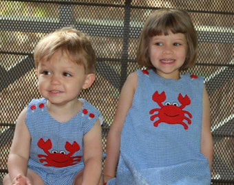 Sweet summer A-line dress with crab applique.