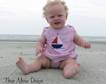 Seersucker Sailboat Applique Bubble