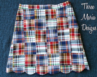 Girls Patchwork Madras Scalloped Skirt