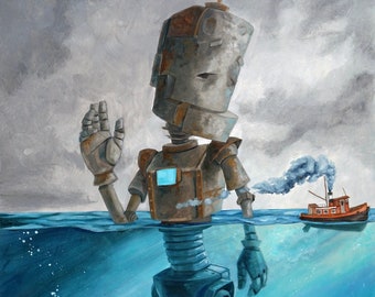 Tug Bot Robot painting print