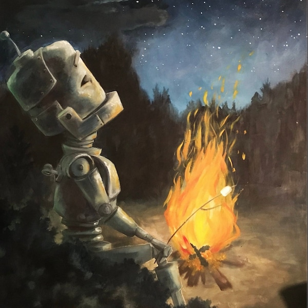 CAMPFIRE robot painting print