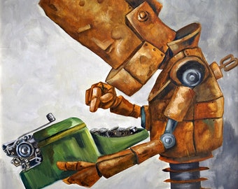 Typewriter Bot Robot Painting Print