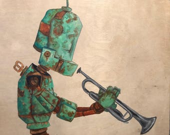 Trumpet Bot robot painting print