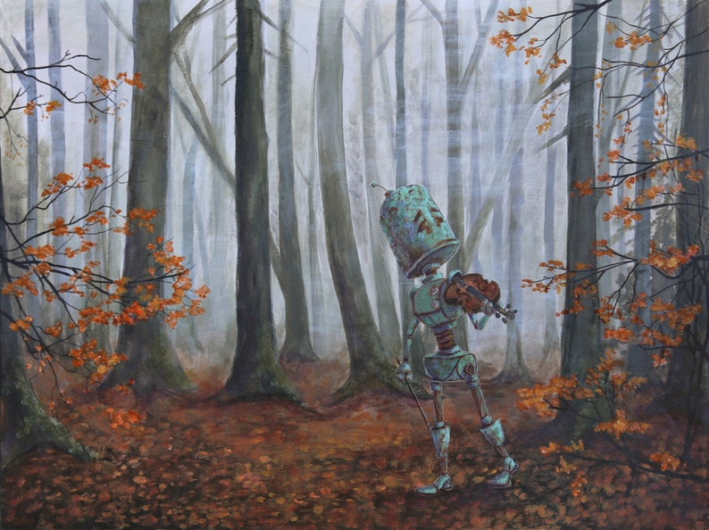 FOREST ROBOT Painting Print Etsy