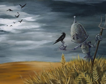 Crow Bot Robot Painting Print