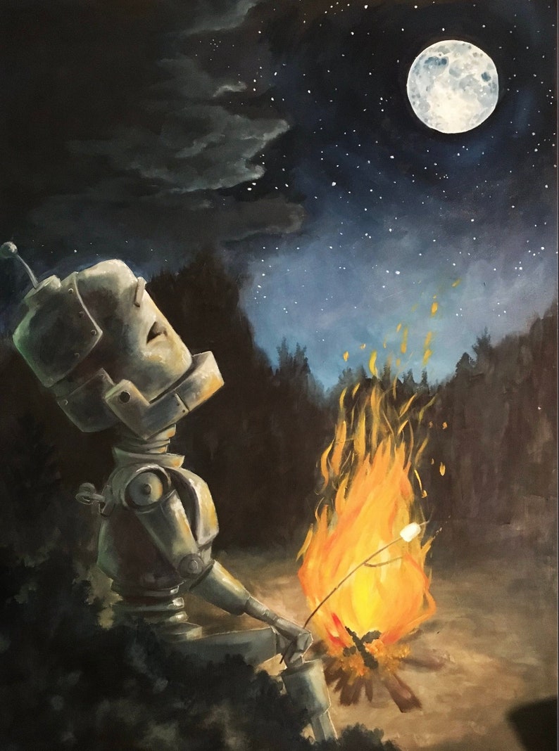 CAMPFIRE robot painting print image 1