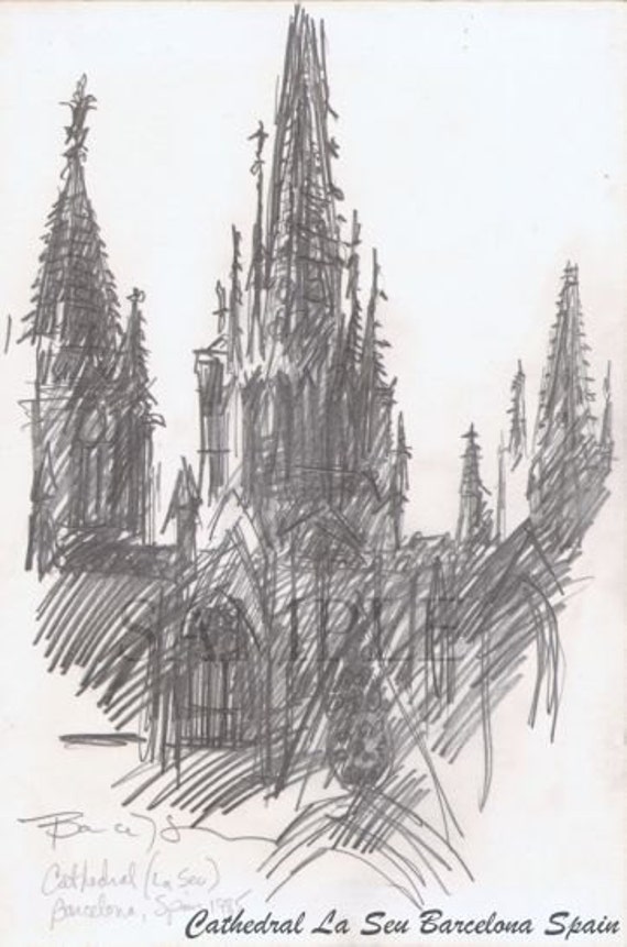 Pencil Drawing In Barcelona Spain Giclee Print Of Original Etsy
