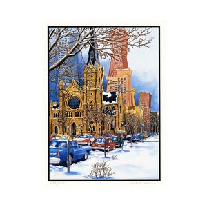 Stampa artistica, decorazione da parete - Cattedrale del Santo Nome, punto di riferimento di Chicago, paesaggio urbano, architettura, Papa Leone XIV - senza cornice
