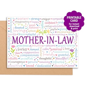 Tarjeta imprimible para SUEGRA: saludo especial para cumpleaños, felicitaciones, nuevo hogar, nuevo trabajo, agradecimiento, mejórate, te extraño, Día de la Madre.