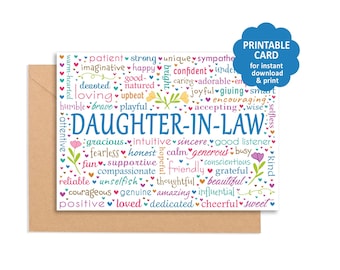 Carte imprimable BELLE-FILLE - Une carte de voeux idéale pour un anniversaire, des félicitations, une remise de diplôme, une promotion, une baby shower, un rétablissement, un nouvel emploi, à tout moment