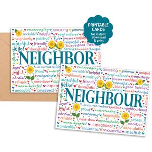 Printable NEIGHBOR card -Perfect for Welcome, New Home, New Parents, Birthday, Congrats, Block Party, Neighborhood Project, Moving, Miss You