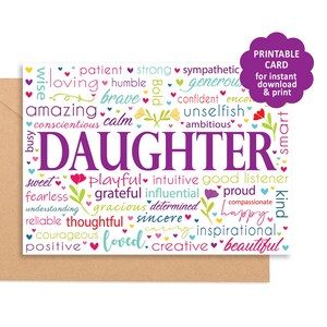 Druckbare TOCHTER Karte - Ein besonderer Gruß für Tochter Geburtstag, Congrats, Graduierung, Promotion, Polterabend, Baby Shower, jederzeit!