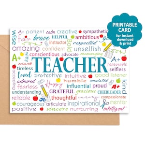 Carte PROFESSEUR à imprimer - Un message d'accueil chaleureux pour la Semaine de reconnaissance des enseignants, la Journée mondiale des enseignant(e)s, la rentrée scolaire - Enseignant, mentor, tuteur, coach