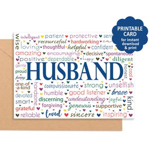 Afdrukbare Happy Father's Day ECHT-kaart - een unieke groet voor de verjaardag van de echtgenoot, gefeliciteerd, jubileum, ik hou van je, promotie, pensioen