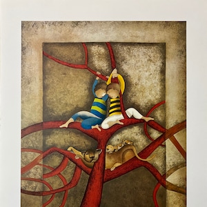 Charming tree-climbing scene with boys & cougar • Printed on archival satin luster paper • Includes Certificate of Authenticity