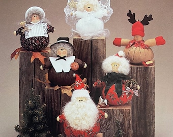 Sewing Pattern 6 - 4&quot; Roly Poly Dolls - &quot;Holiday Potpourri II&quot; - Pilgrim, Mrs. Pilgrim, Santa, Mrs. Santa, Reindeer, and Angel