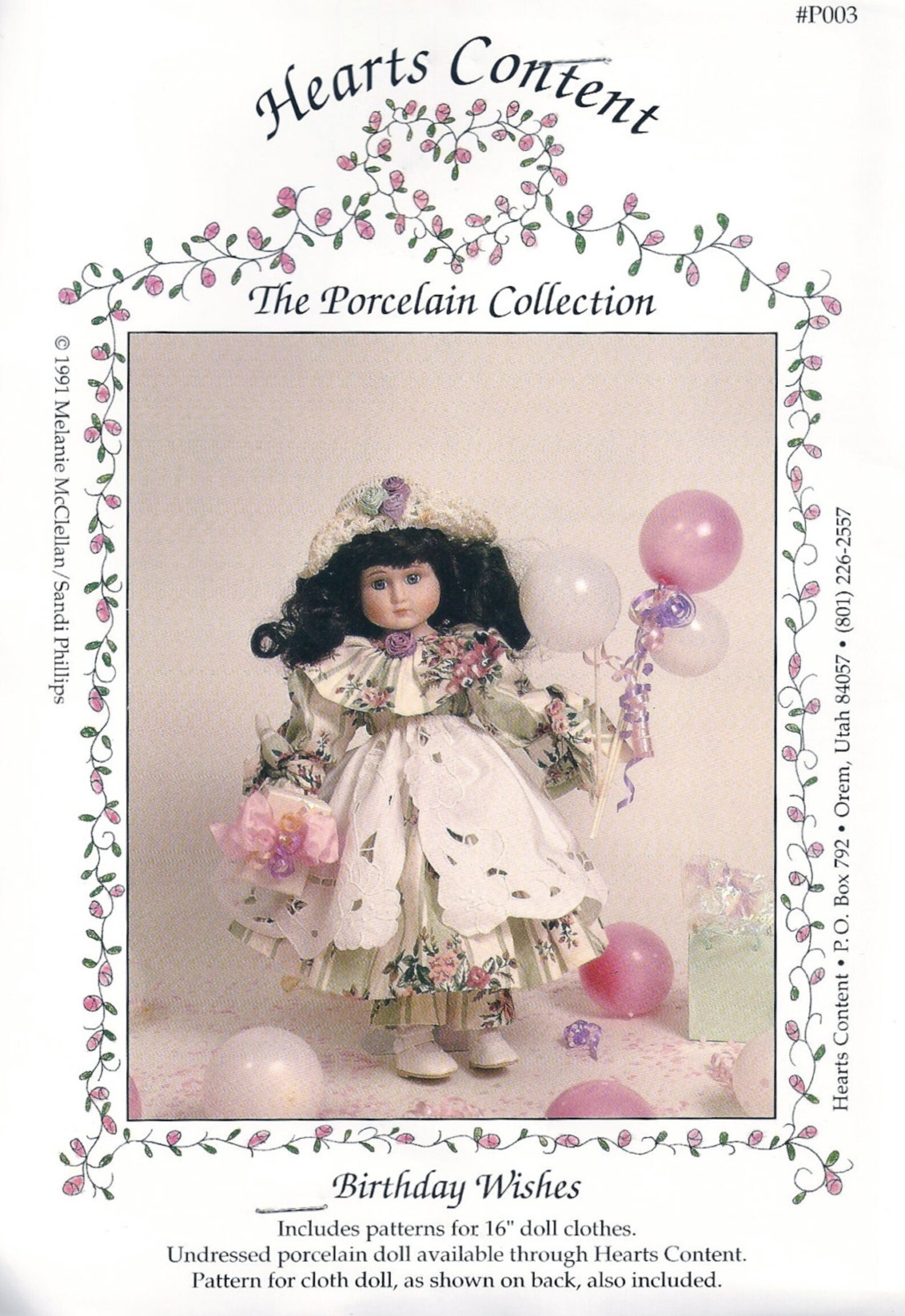 16 Doll Sewing Pattern birthday Wishes Porcelain Collection Hearts Content Vintage Craft Pattern