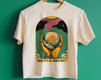 Top corto "¿Y si todo funciona?" / Top corto de colores cómodos / Camiseta corta holgada / Camiseta corta estampada / Top corto oversize de moda