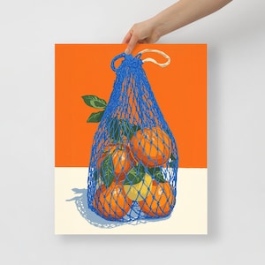 Retro Citrus Market Bag Art Print | Multiple Sizes Oranges Kitchen Poster