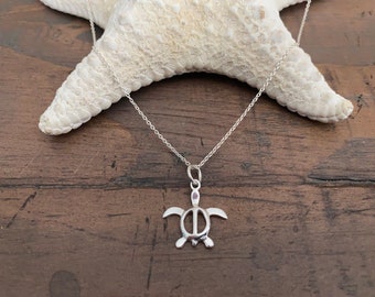 SEA TURTLE Necklace / Sterling Silver Open Sea Turtle Charm  + Sterling Silver Dainty Cable Chain / Sea Turtle Jewelry / Beach Necklace