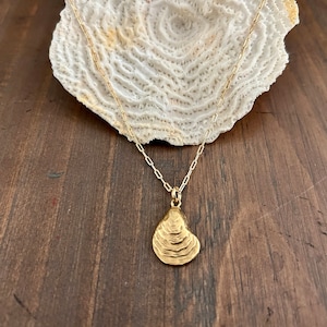 GOLD OYSTER NECKLACE / Free Shipping / Gold Oyster Pendant + Gold Filled Small Paperclip Chain /Beach Wedding / Bridesmaid/Layering Necklace