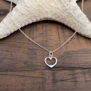 SILVER HEART NECKLACE / Sterling Silver Open Heart Charm  + Sterling Silver Chain / Valentine's / Bridesmaid / Wedding Party / Valentines