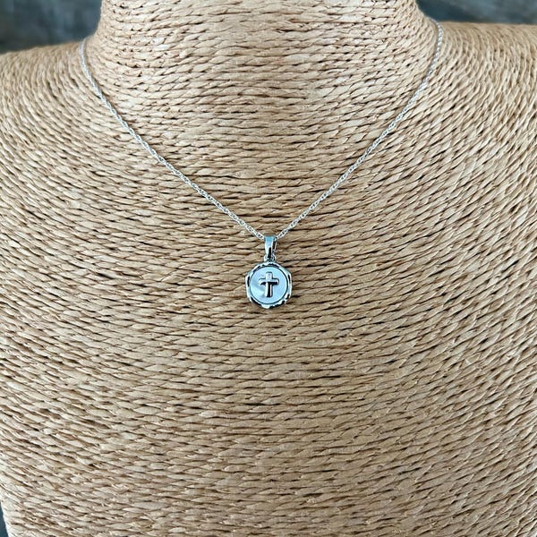 Collar CRUZ DE PERLA DE PLATA: Cadena de cuerda de plata esterlina + Colgante de nácar de plata, Fe, Capas