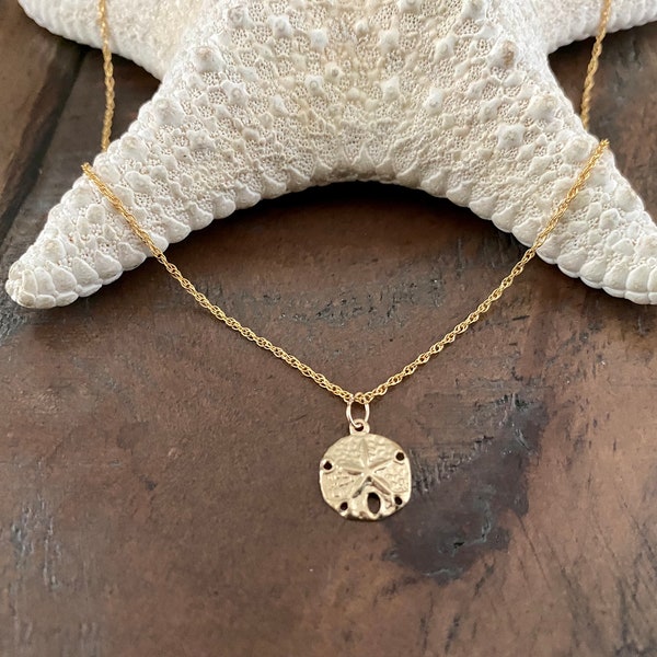 SAND DOLLAR NECKLACE: Gold Filled Dainty Sand Dollar Charm + Rope Chain, Beach Wedding, Layering Necklace, Minimalist