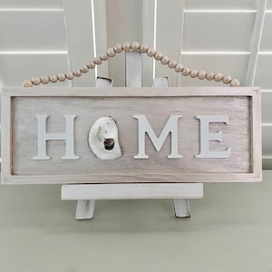 HOME OYSTER DECOR / Oyster Shell on Wood Sign with Wood Letters & Wood Beads / Free Shipping / Beach Decor / Oyster Decor / Beach Home Sign