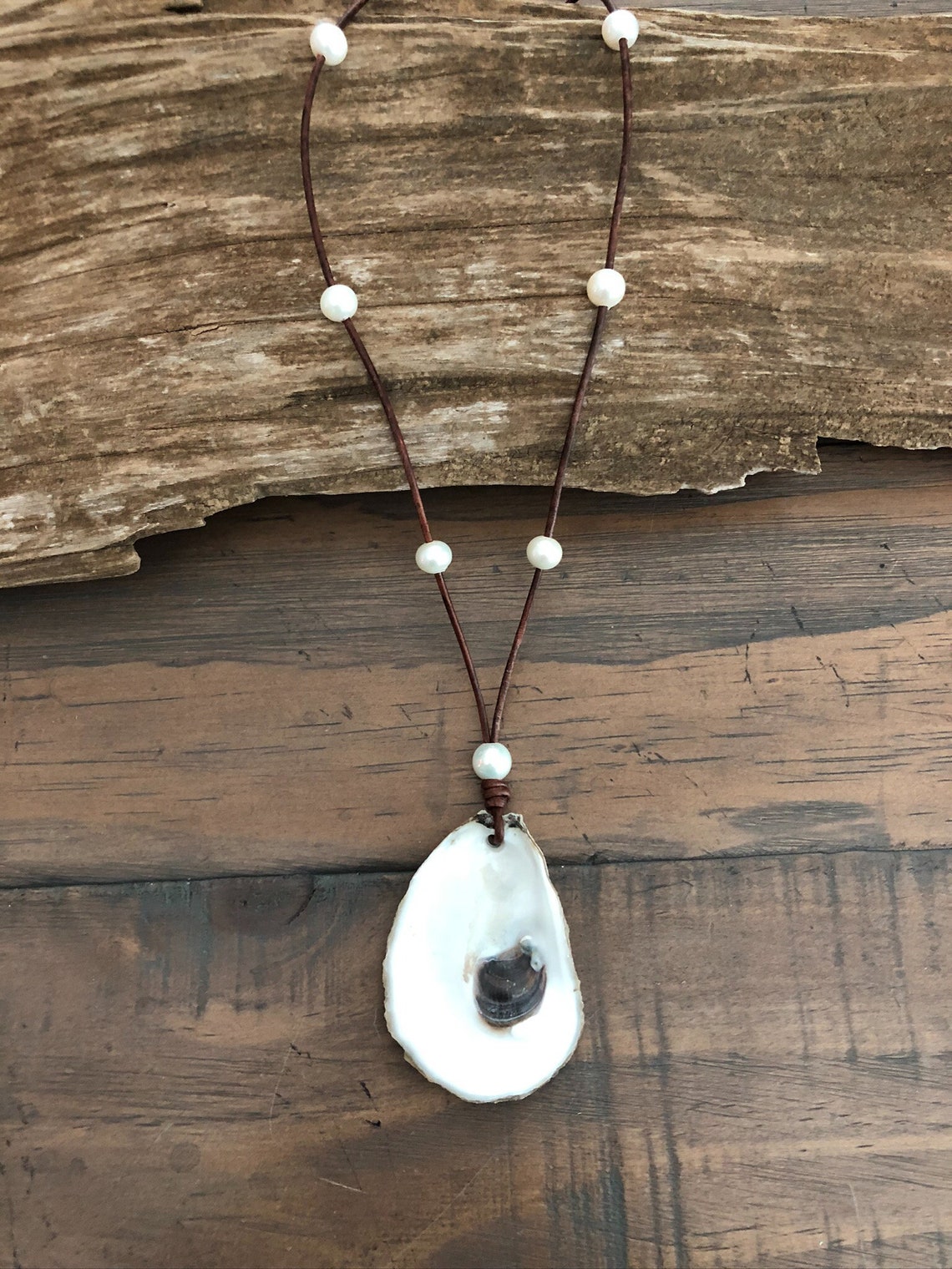 OYSTER & PEARL NECKLACE / Natural Oyster Shell Pendant Etsy