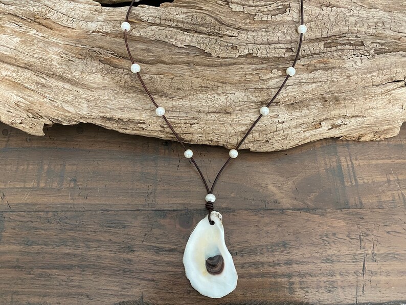 OYSTER & PEARL NECKLACE / Natural Oyster Shell Pendant Etsy
