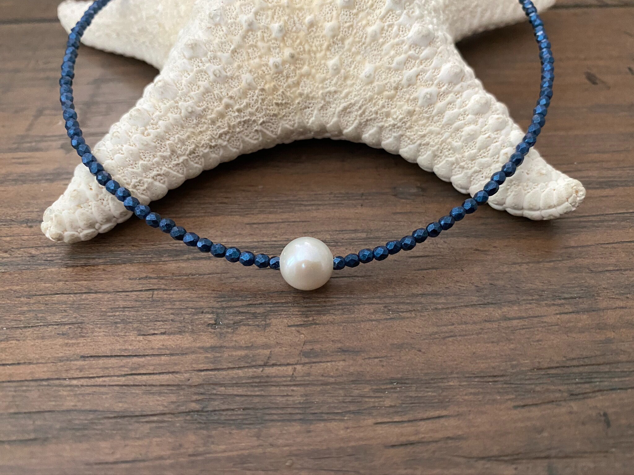 ★ROSEMONT★ Silver Navy Beads Necklace Selene RA24D16J ⟢ Selene necklace ⟣ | Ambieral