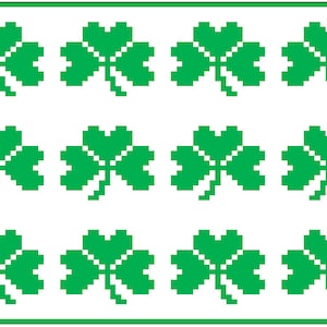 Puede incluir: Un fondo blanco con doce tréboles de cuatro hojas verdes dispuestos en tres filas de cuatro.