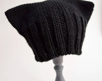 Black Pussyhat, black cat beanie,adult black cat hat, cat ear hat, halloween black cat costume