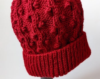 Holly Berry Textured Beanie, Adult Sized Hat, Ready to Ship