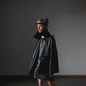 Black jacket-  long with long sleeve coat- unisex- large jacket- handmade- large neck- big size clothes