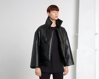 Sustainable Fashion/ Unisex style Jacket/ In faux leather fabric/ In a short/ Slightly wider style/ Puffers Style jacket/ unisex bomber/