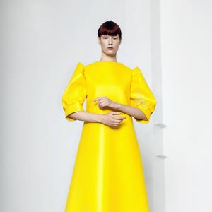 Yellow dress Faux leather yellow dress Basic items Concept dress Women dress Basic dress Minimal design Sustainable Fashion image 1